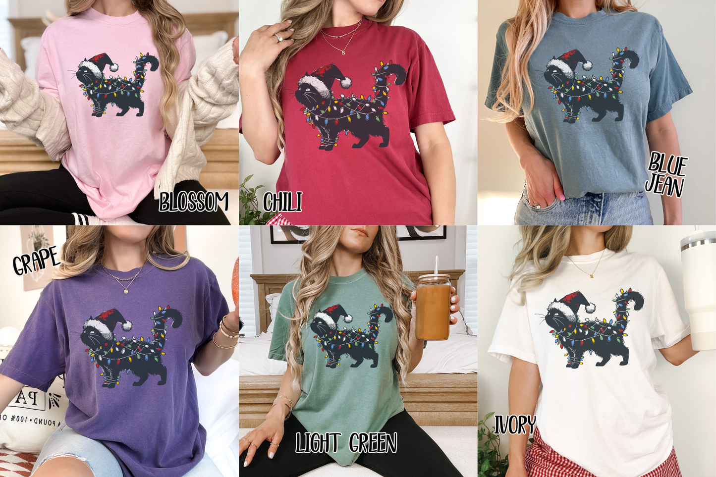 Cat in Christmas Lights Comfort Colors TShirt