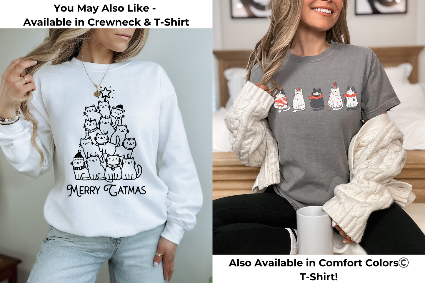 Cartoon Christmas Cats Gildan Crewneck Sweatshirt