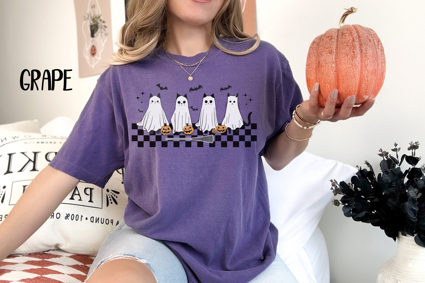 Ghostly Cats Comfort Colors T-shirt for Halloween