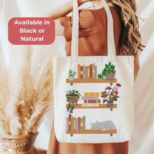 Books & Cats Tote Bag for Plant Lovers
