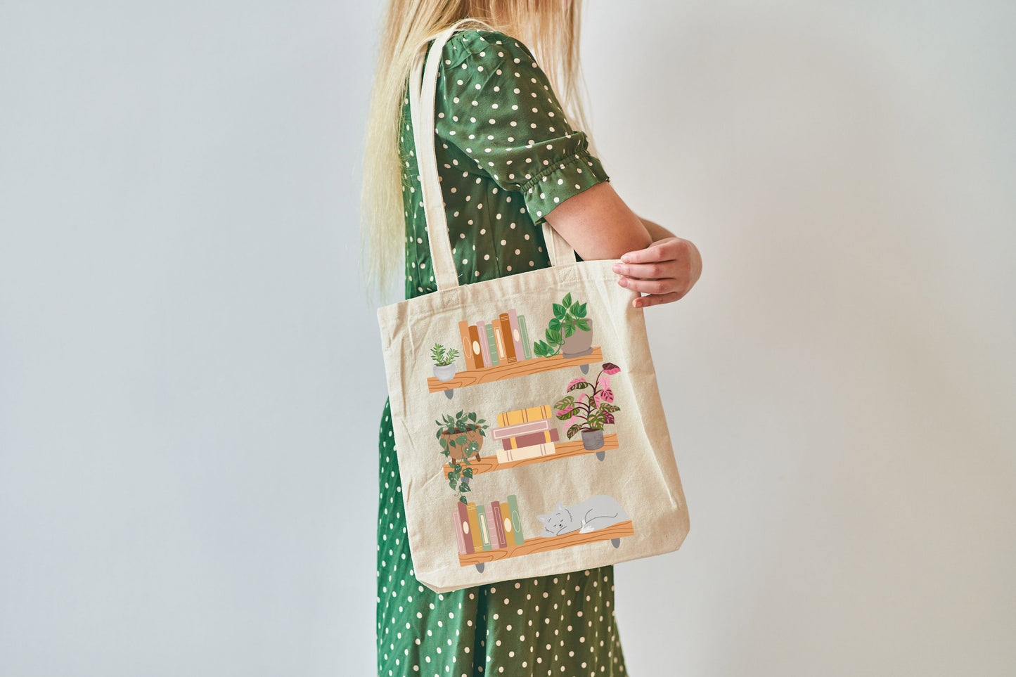 Books & Cats Tote Bag for Plant Lovers