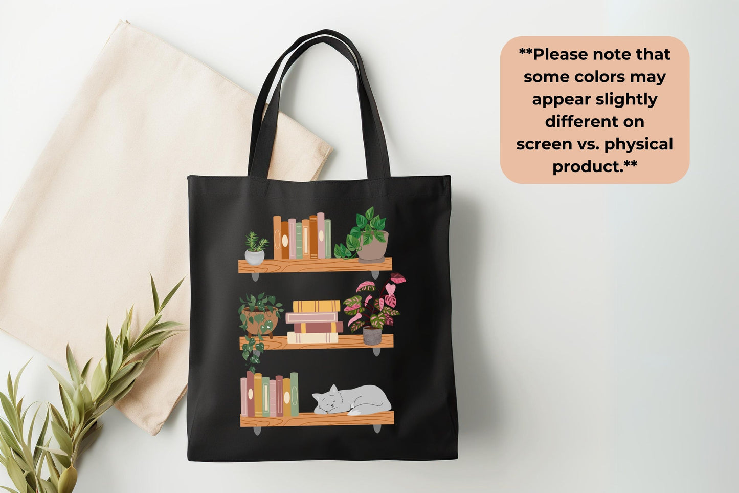 Books & Cats Tote Bag for Plant Lovers