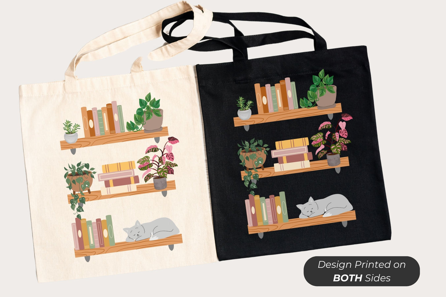 Books & Cats Tote Bag for Plant Lovers