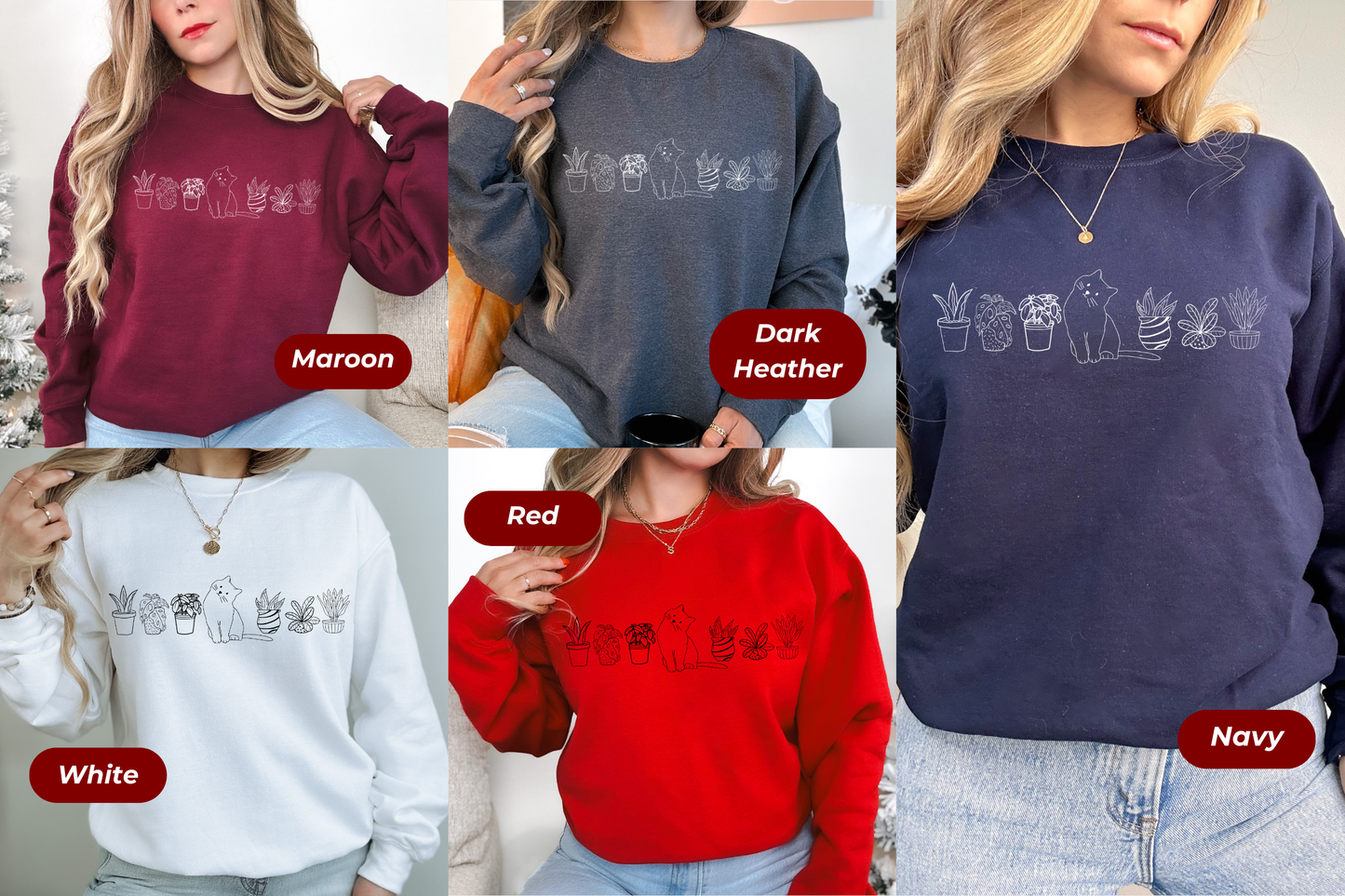 Cat & Plants Gildan Crewneck Sweatshirt