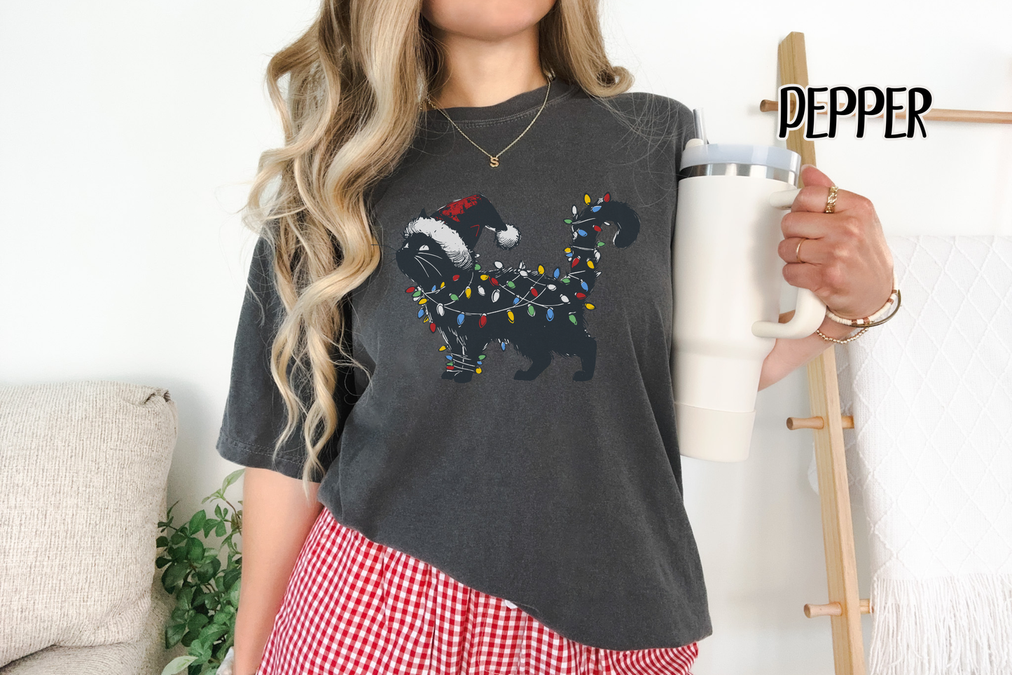 Cat in Christmas Lights Comfort Colors TShirt