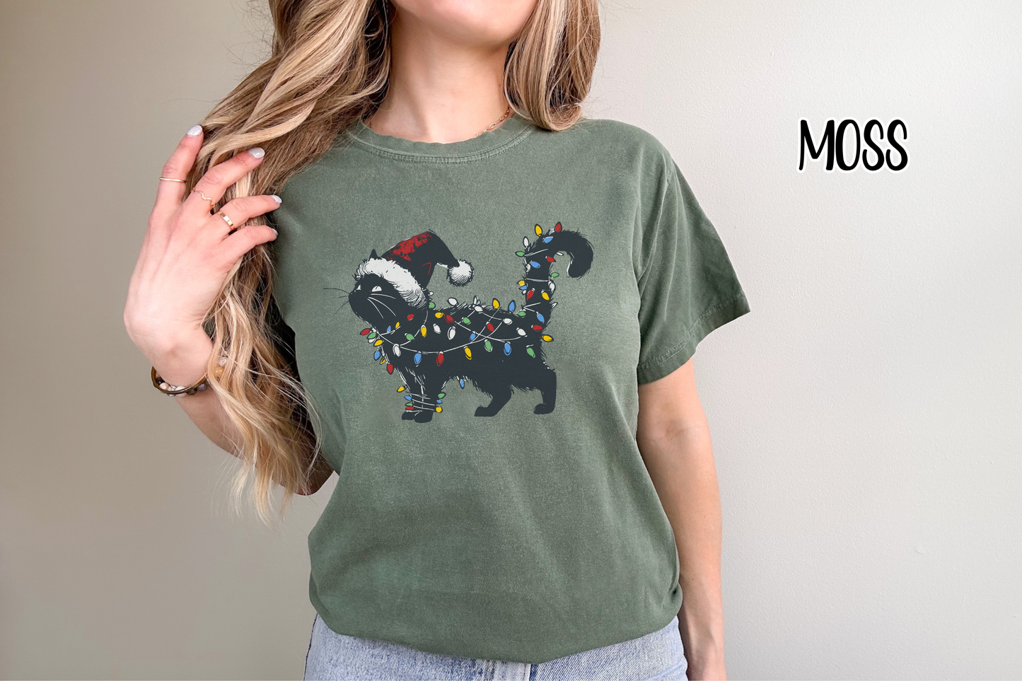 Cat in Christmas Lights Comfort Colors TShirt