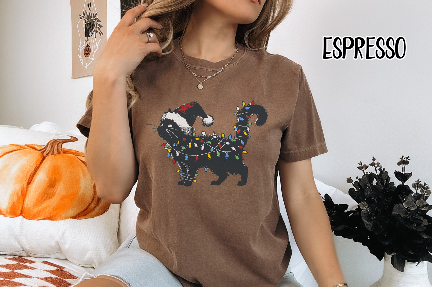 Cat in Christmas Lights Comfort Colors TShirt