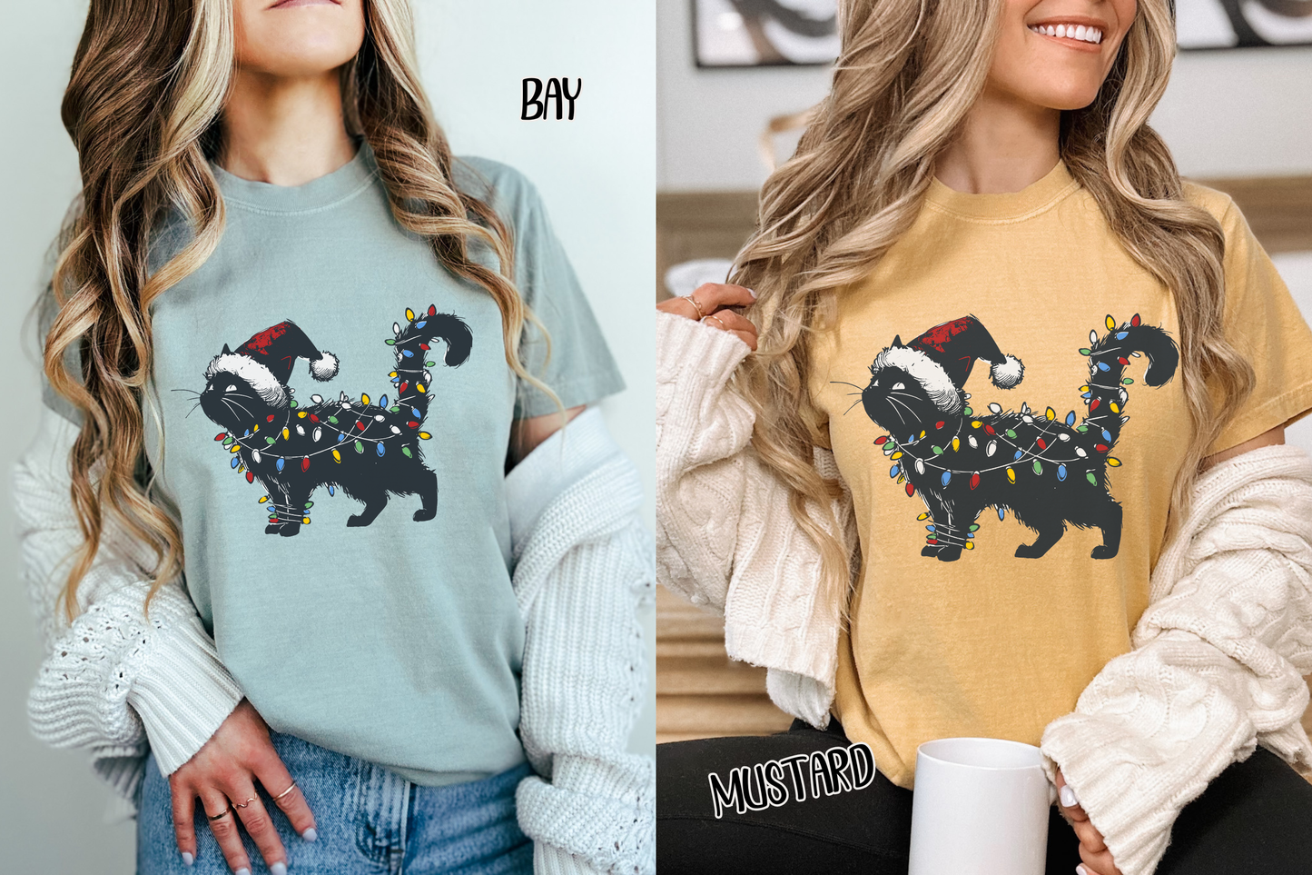 Cat in Christmas Lights Comfort Colors TShirt