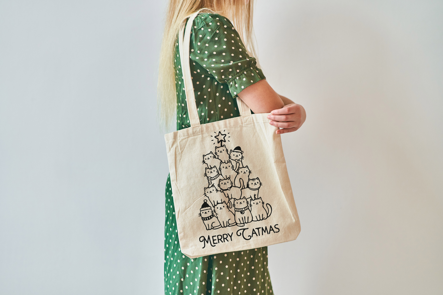 Merry Catmas Canvas Tote Bag