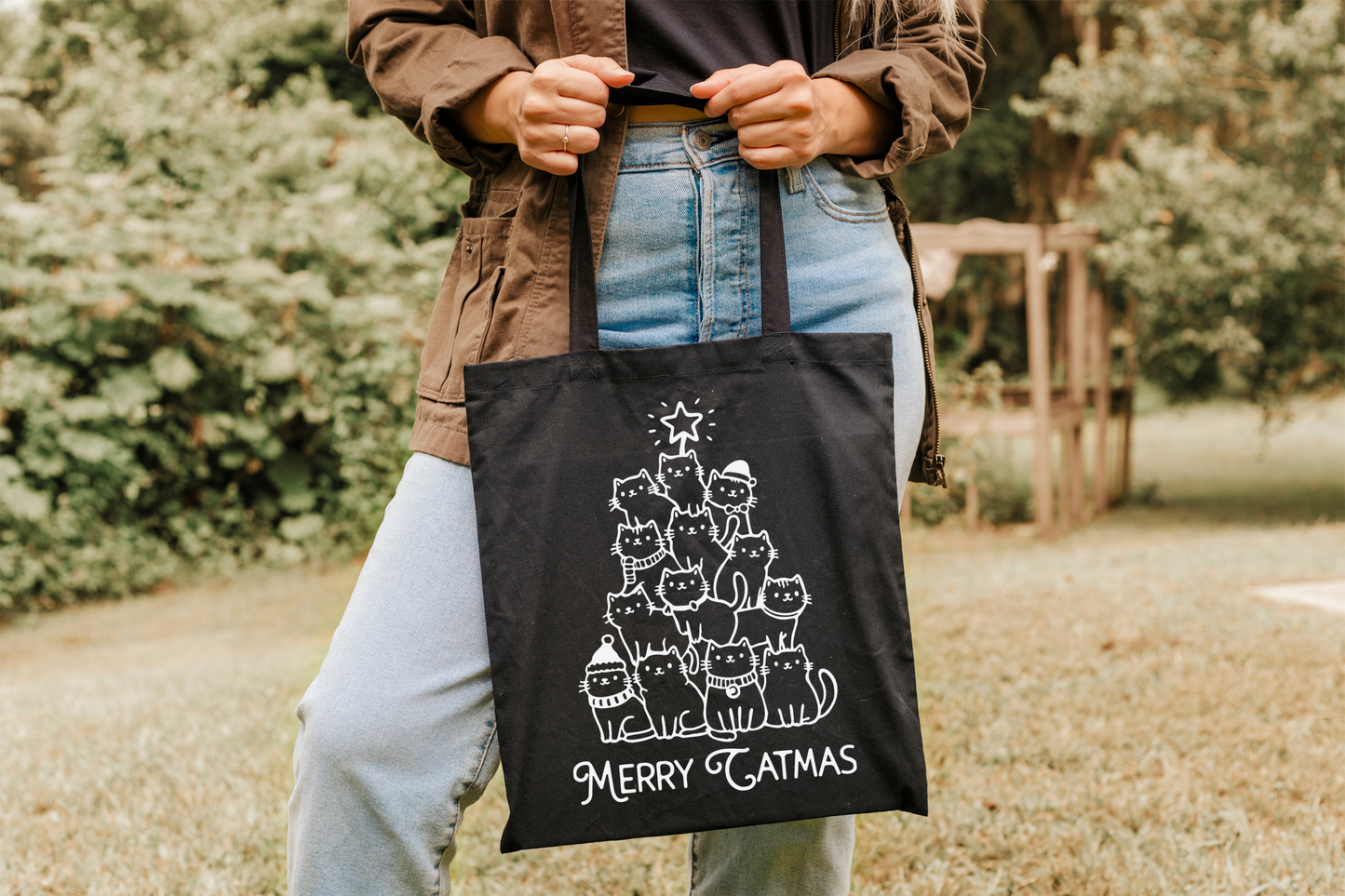 Merry Catmas Canvas Tote Bag