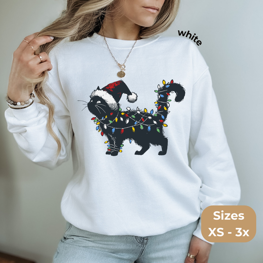 Cat in Christmas Lights Gildan Crewneck Sweatshirt