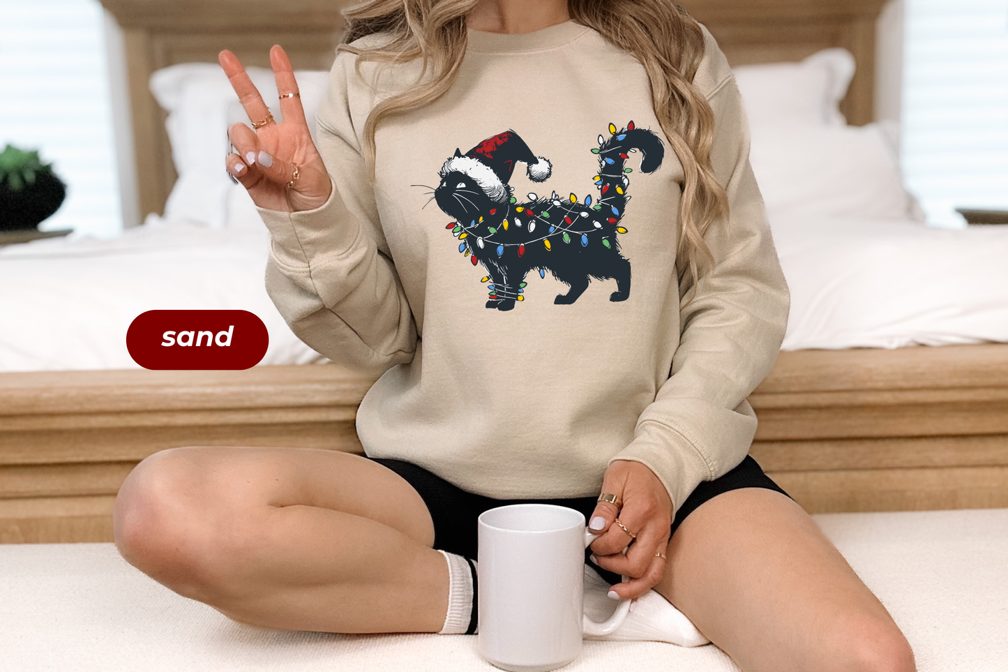 Cat in Christmas Lights Gildan Crewneck Sweatshirt