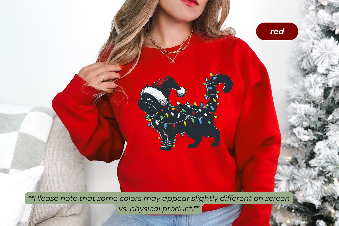 Cat in Christmas Lights Gildan Crewneck Sweatshirt
