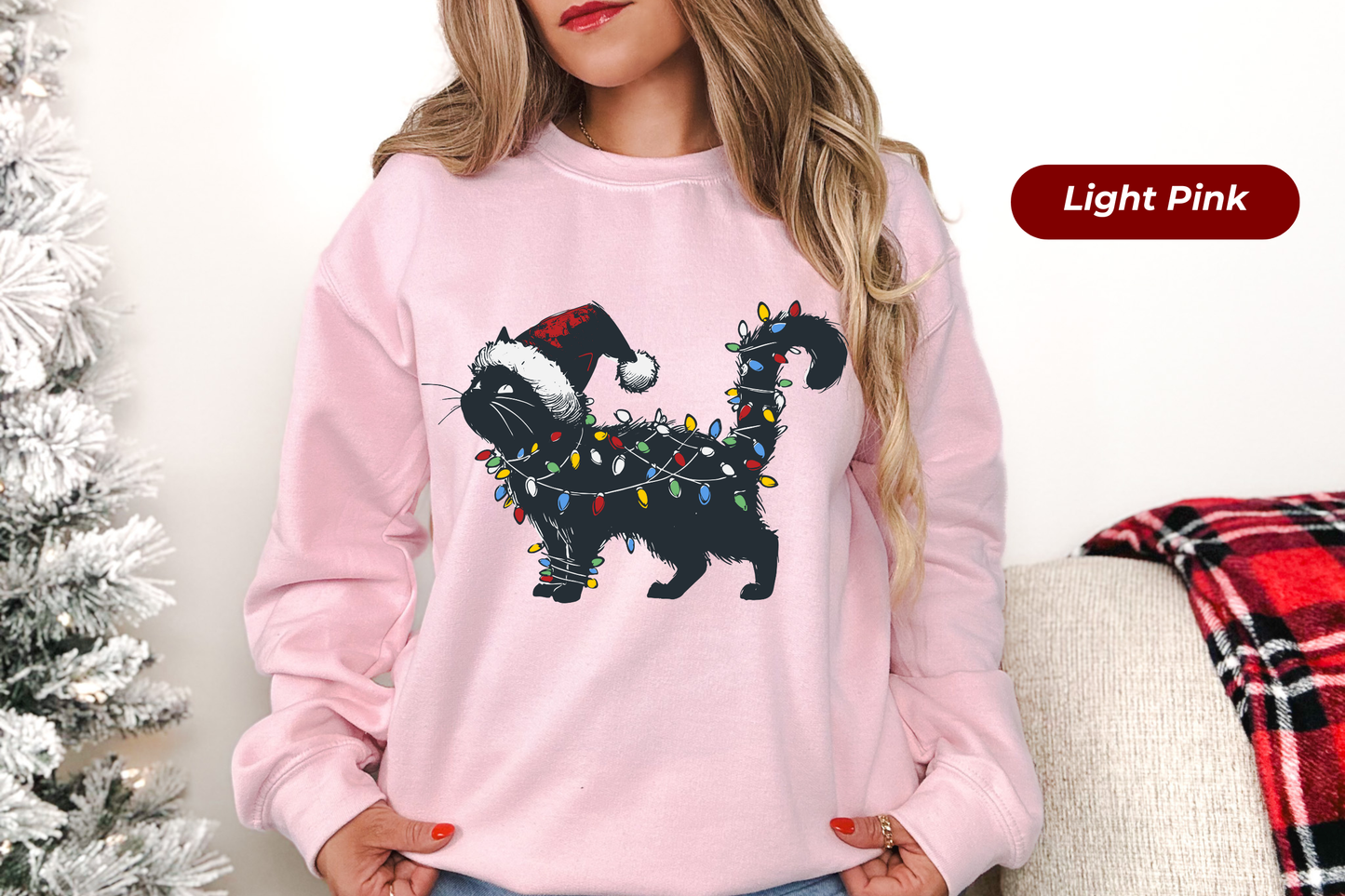 Cat in Christmas Lights Gildan Crewneck Sweatshirt