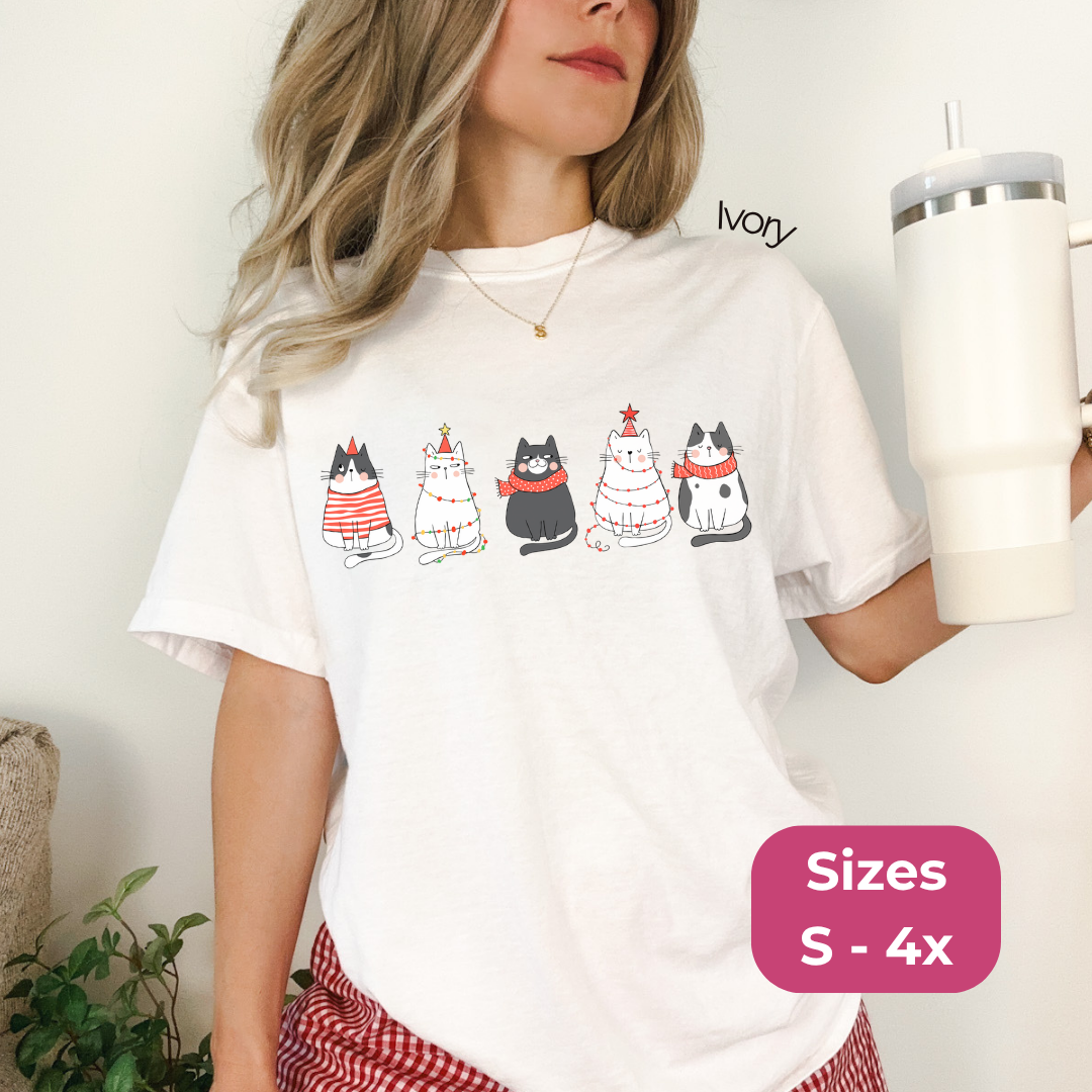 Cartoon Christmas Cats Comfort Colors TShirt