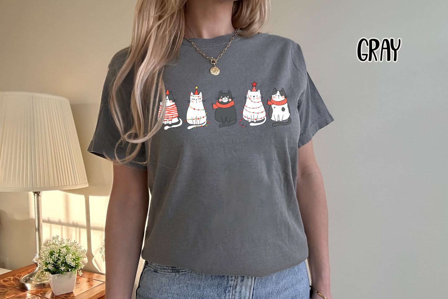 Cartoon Christmas Cats Comfort Colors TShirt