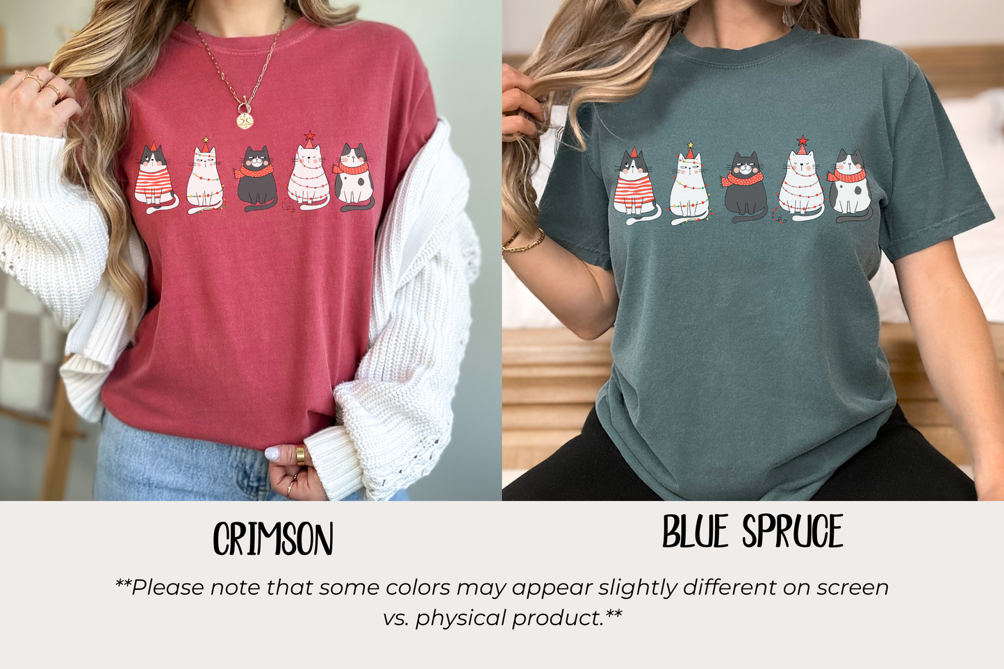 Cartoon Christmas Cats Comfort Colors TShirt