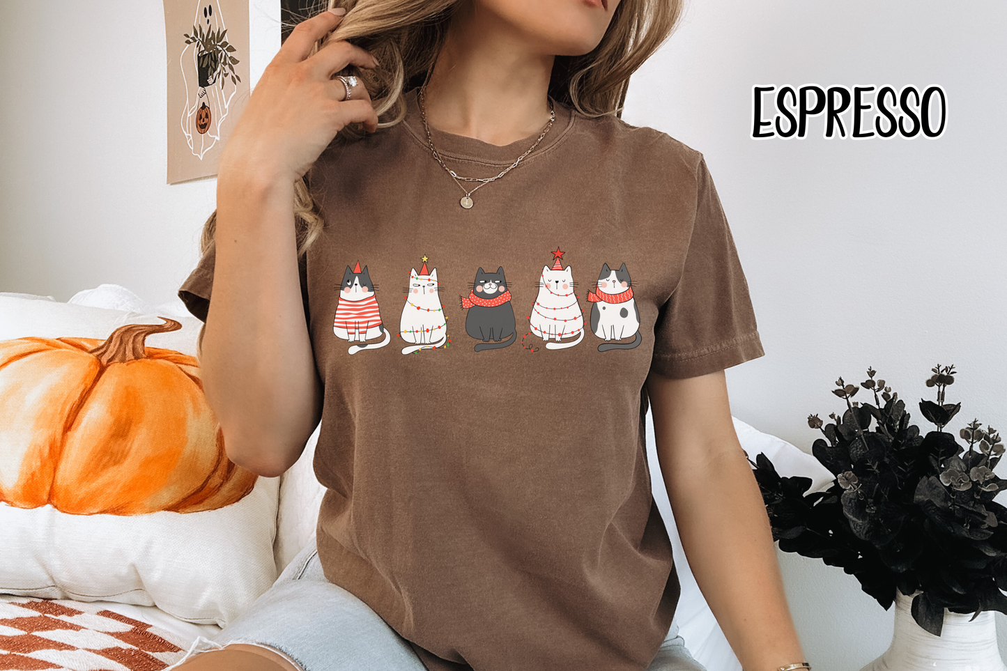 Cartoon Christmas Cats Comfort Colors TShirt