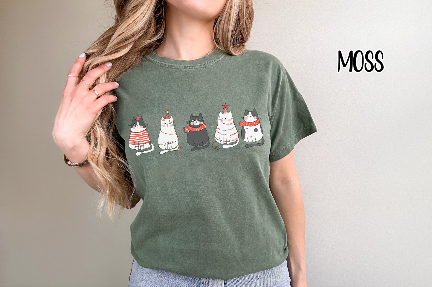 Cartoon Christmas Cats Comfort Colors TShirt