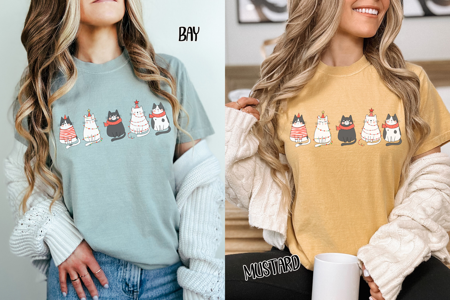 Cartoon Christmas Cats Comfort Colors TShirt