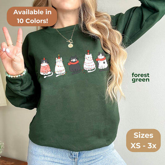 Cartoon Christmas Cats Gildan Crewneck Sweatshirt