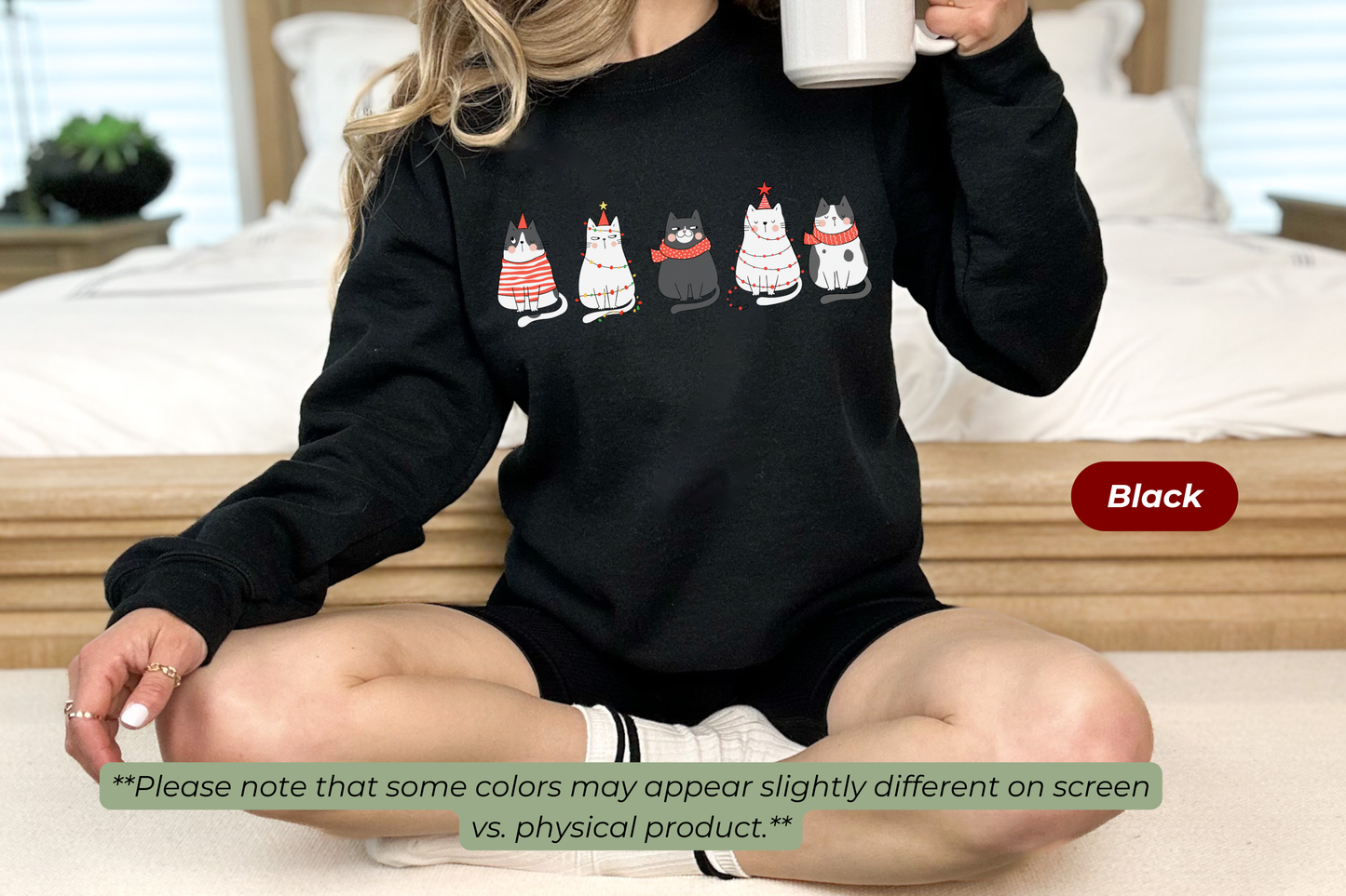 Cartoon Christmas Cats Gildan Crewneck Sweatshirt