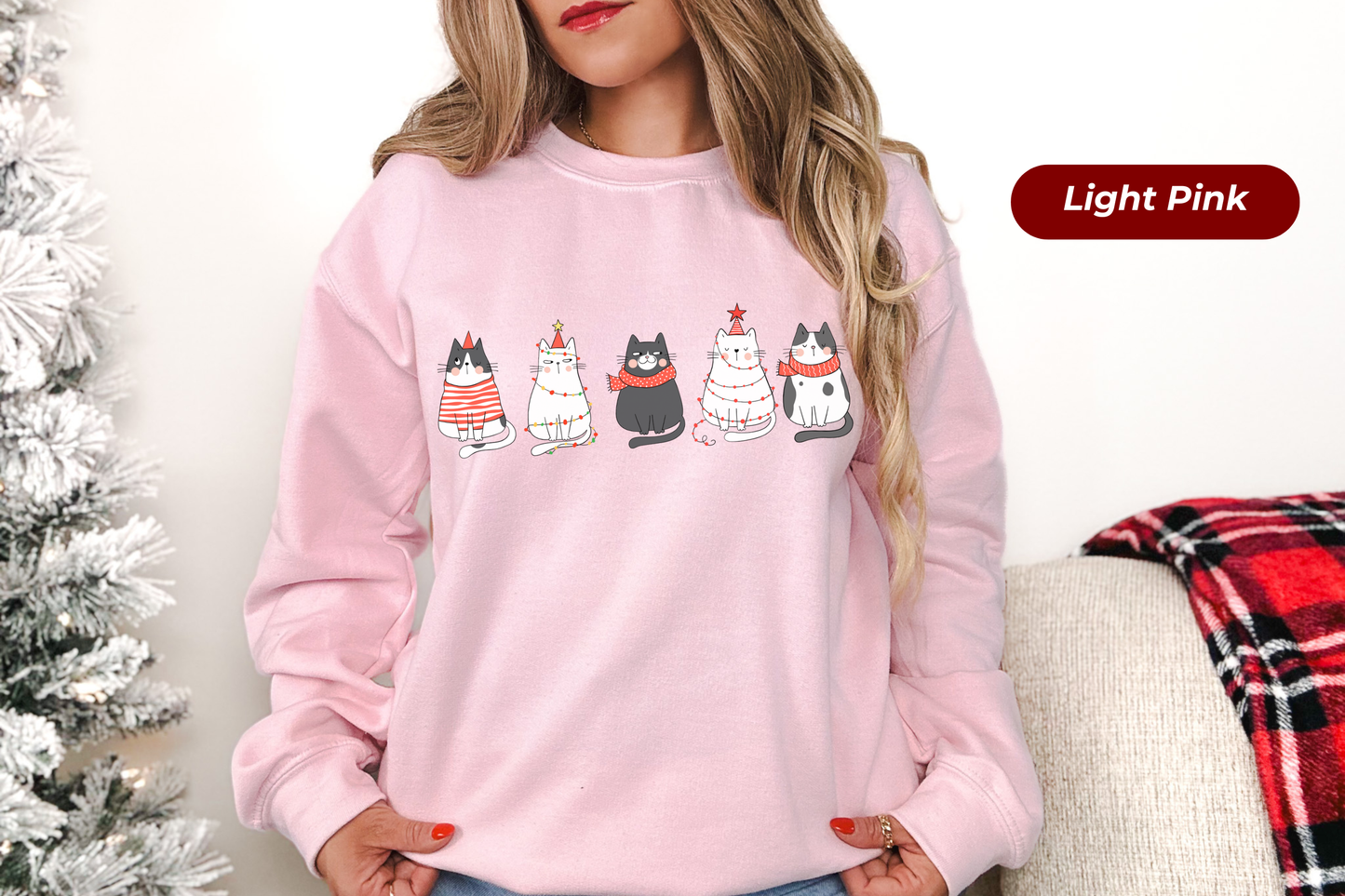 Cartoon Christmas Cats Gildan Crewneck Sweatshirt