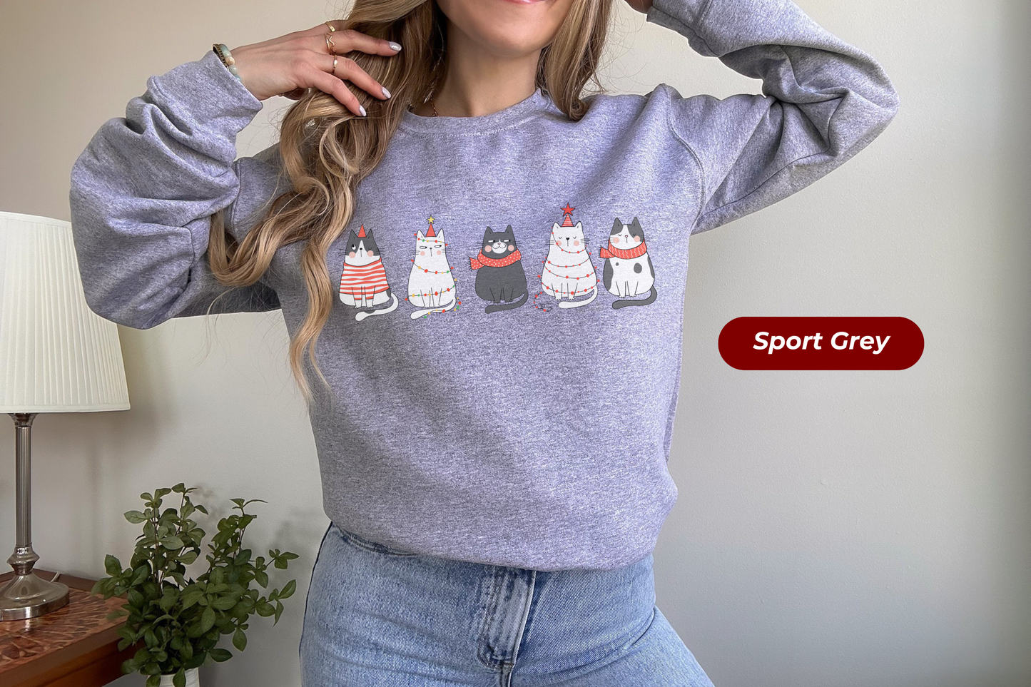 Cartoon Christmas Cats Gildan Crewneck Sweatshirt