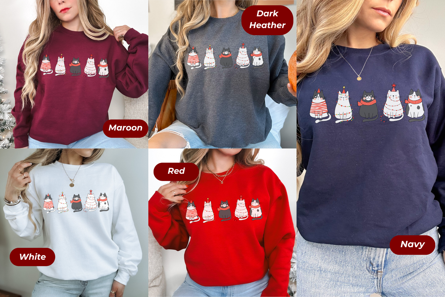 Cartoon Christmas Cats Gildan Crewneck Sweatshirt