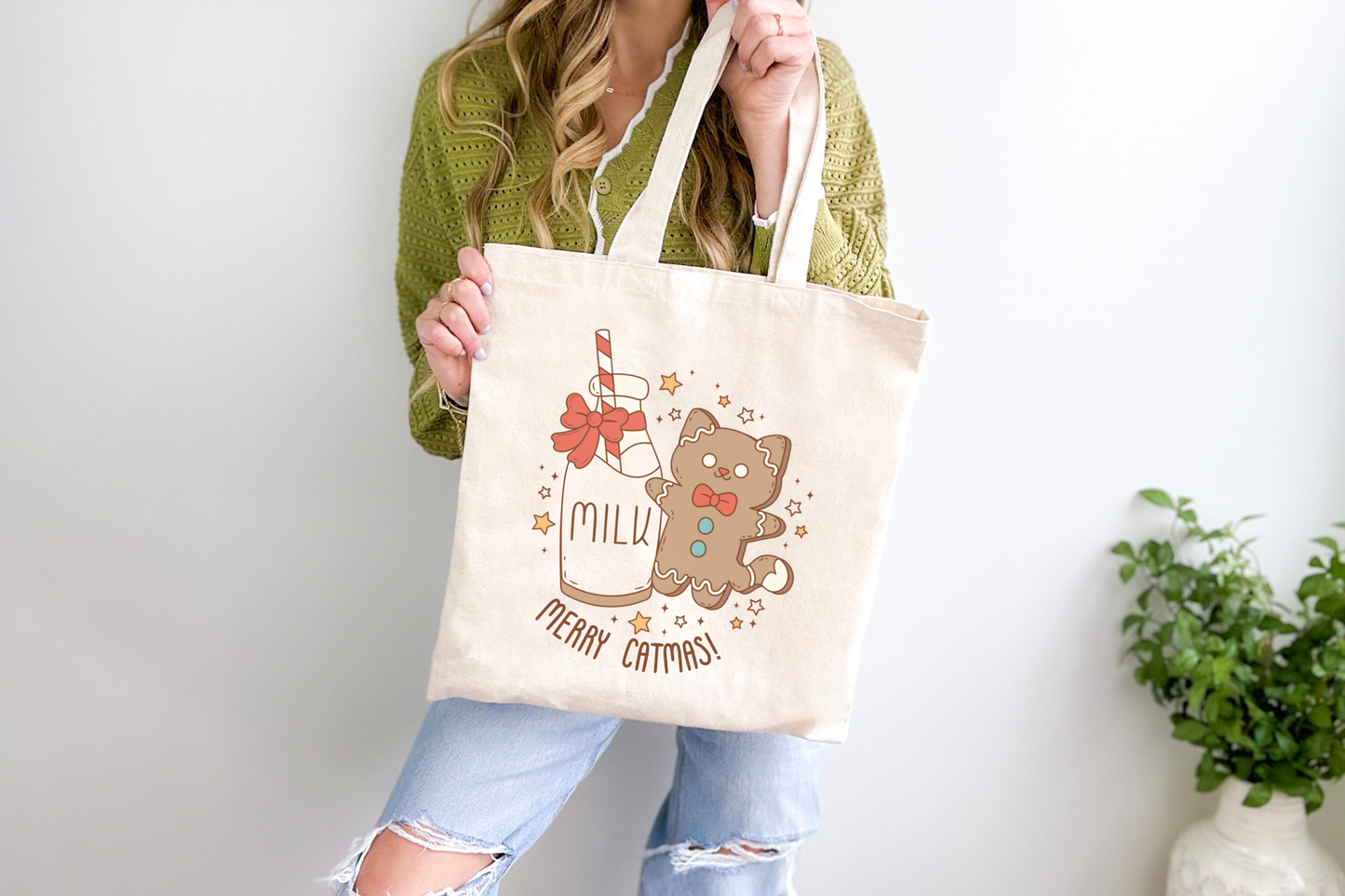 Milk & Cookie Cat Canvas Tote Bag