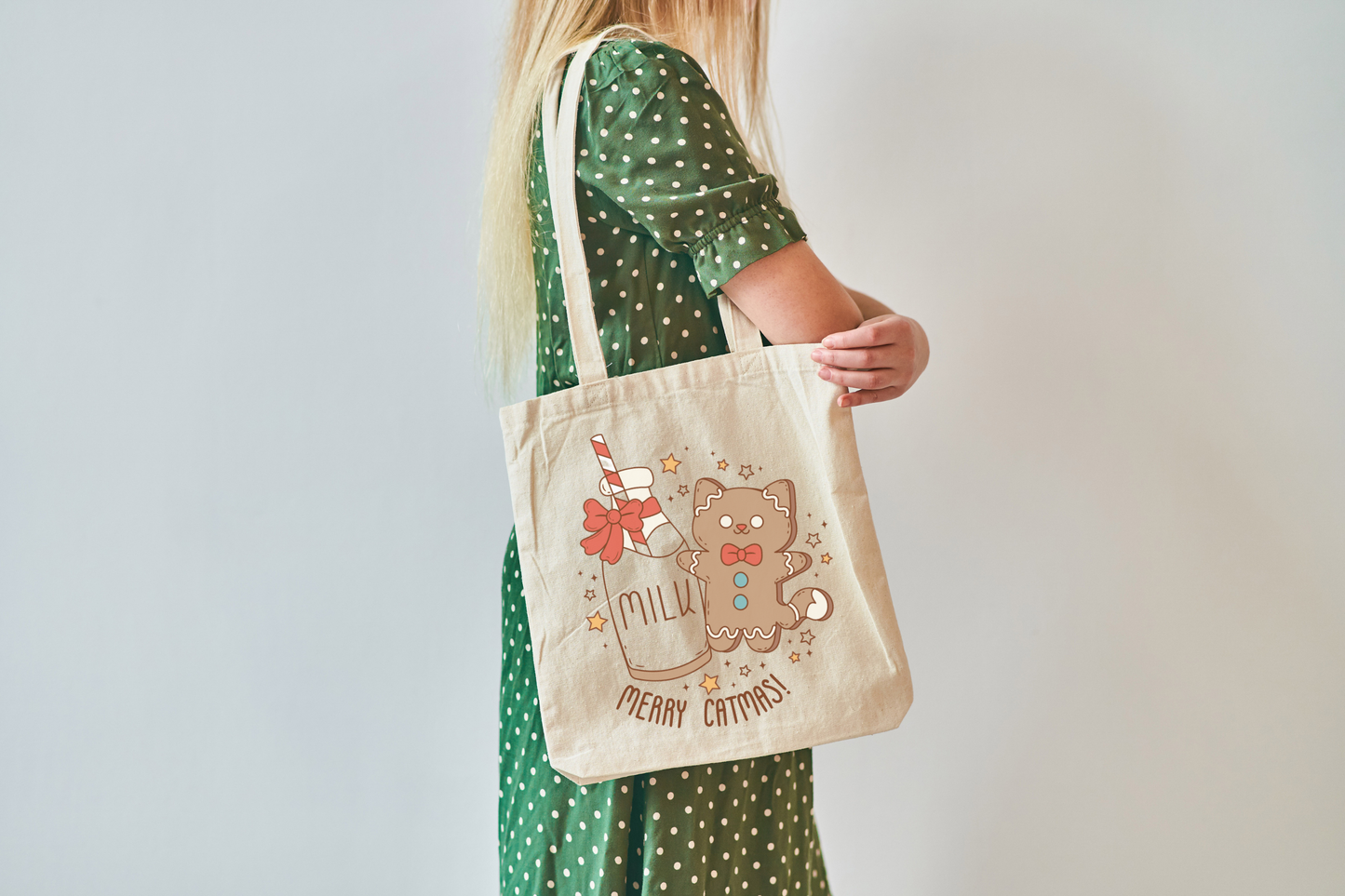 Milk & Cookie Cat Canvas Tote Bag