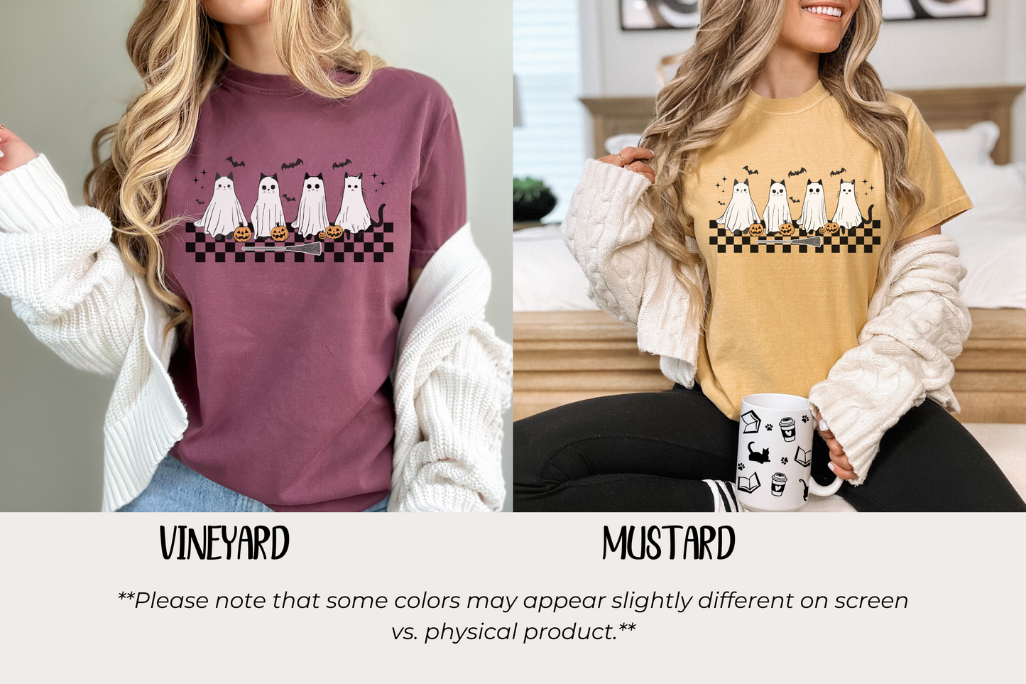 Ghostly Cats Comfort Colors T-shirt for Halloween
