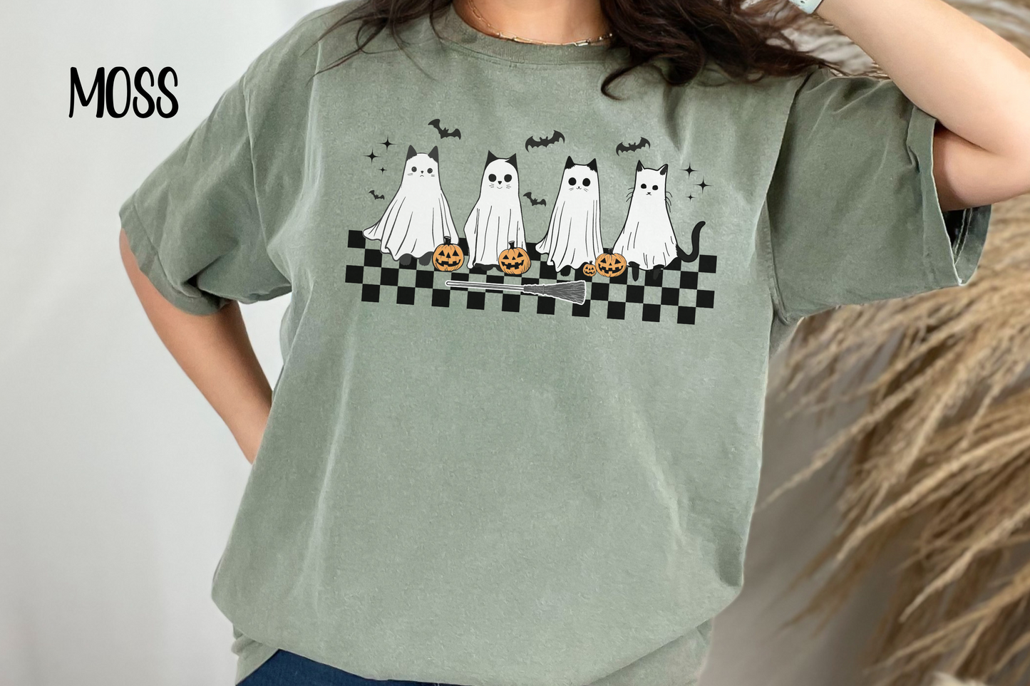 Ghostly Cats Comfort Colors T-shirt for Halloween