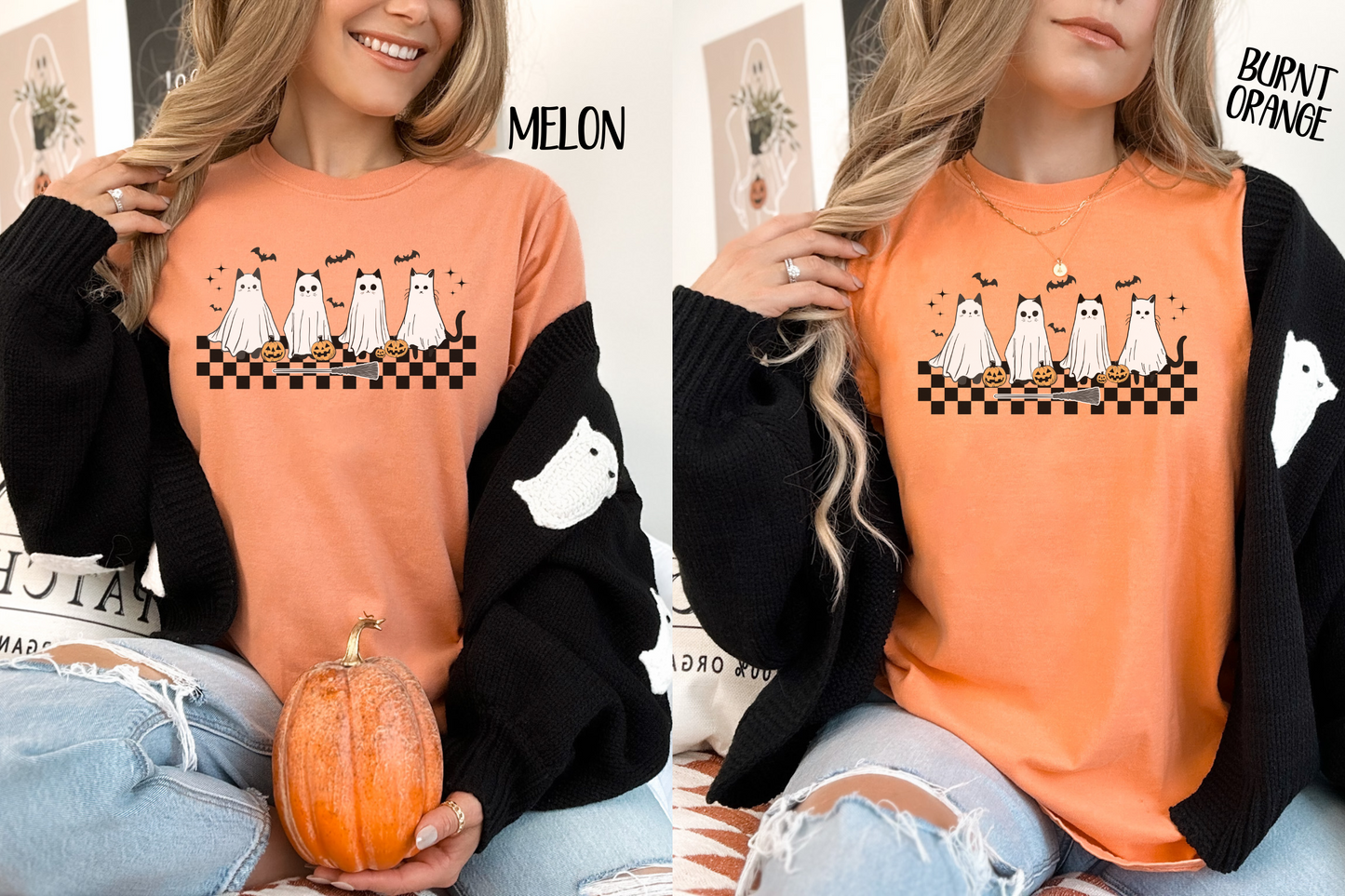 Ghostly Cats Comfort Colors T-shirt for Halloween
