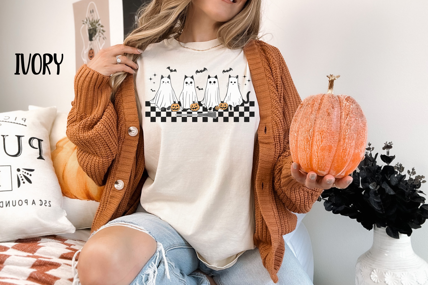 Ghostly Cats Comfort Colors T-shirt for Halloween