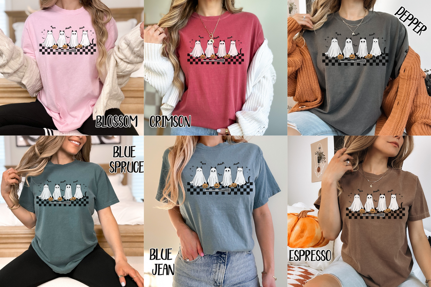 Ghostly Cats Comfort Colors T-shirt for Halloween