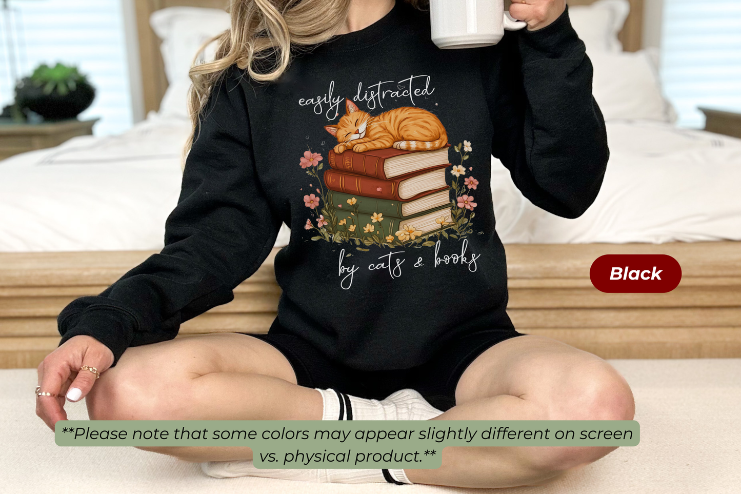 Reading Cat Pullover Book Lover Gift Bibliophile Clothing Collection Literary Themed Apparel Bookworm Design Comfortable Cotton Blend Sweatshirt Cozy Reader Outfit Orange Tabby Illustration Book Stack Design Winter Casual Wear Perfect