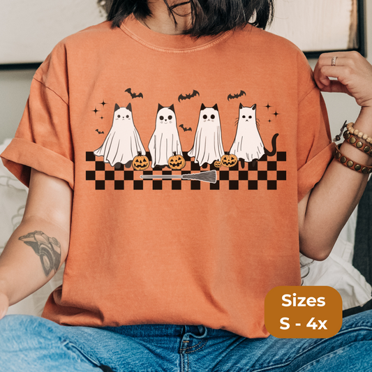 Ghostly Cats Comfort Colors T-shirt for Halloween