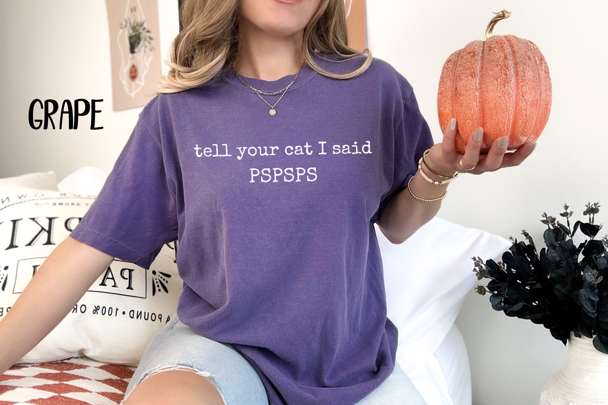 Pspsps Text Design Funny Cat Tshirt Cat Saying Joke Printed Cotton Shirt Humorous Graphic Tee Cat Owner Gift Cat Lover Present Multiple Colors Available Sizes Small Through Four XL Everyday Casual Wear Comfortable Fit Quality Construction